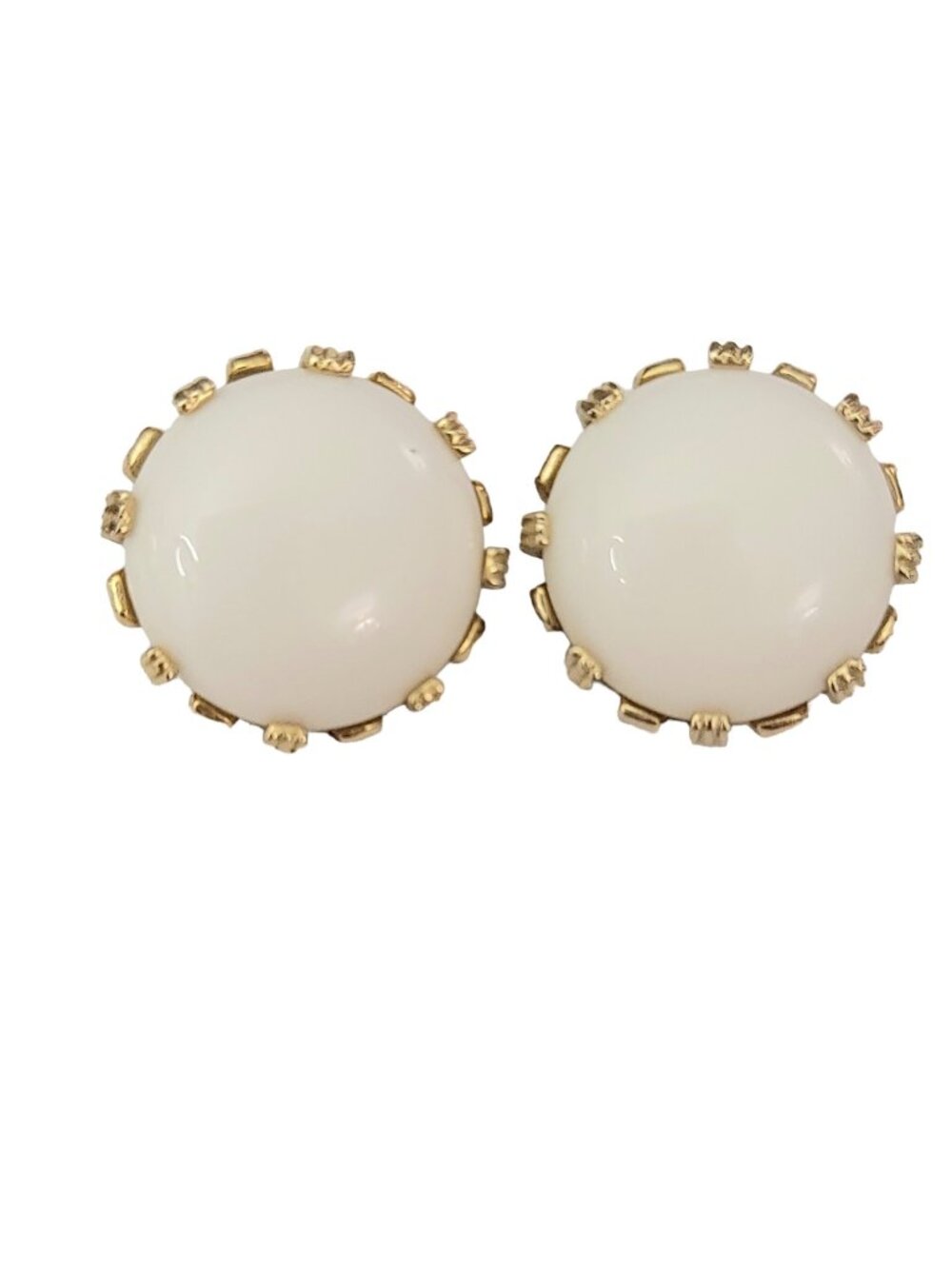 Ledo Gold Tone Round White Lucite Clip On Earrings, Signed, m654